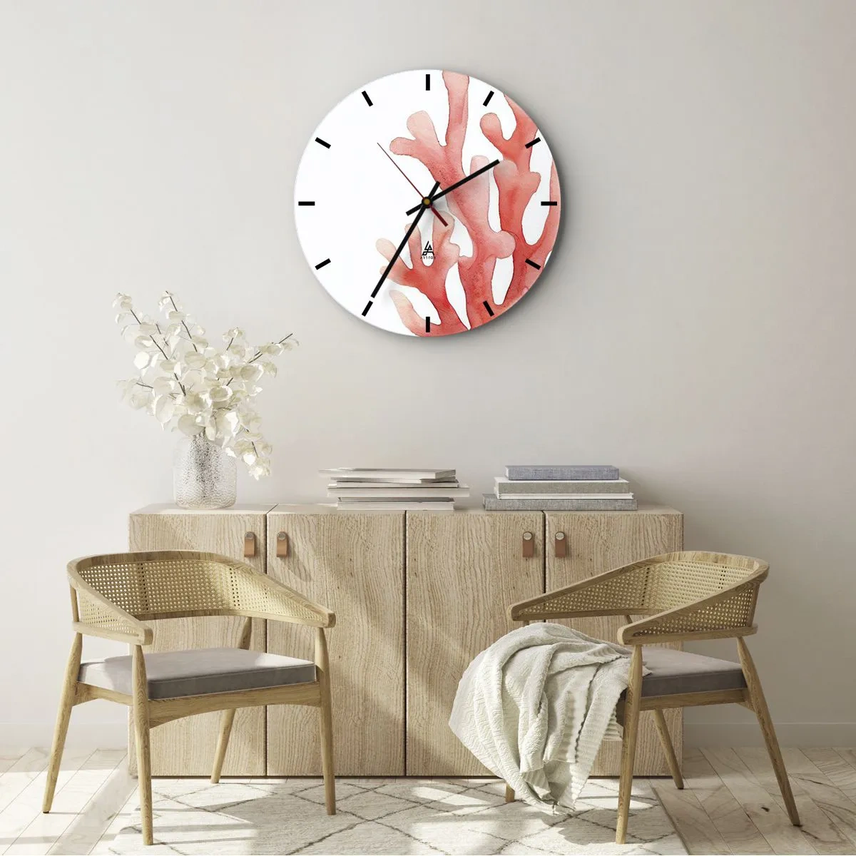 Wanduhr - Glasuhr - Korallenfarbene Koralle - 40x40 cm