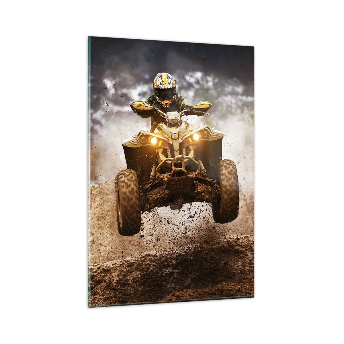 Glasbild - Bild auf glas - Extremes Quadfahren im schlammigen Gelände - 80x120cm - Kein Risiko kein Spaß - Moderne Wanddekoration für Wohnzimmer und Schlafzimmer ARTTOR