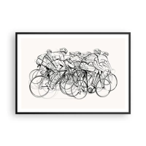 Poster in einem schwarzem Rahmen - Eine Gruppe von Radfahrern in Bewegung im minimalistischen Stil - 100x70cm - Gemeinsam als Team - Moderne Wanddekoration für Wohnzimmer und Schlafzimmer ARTTOR