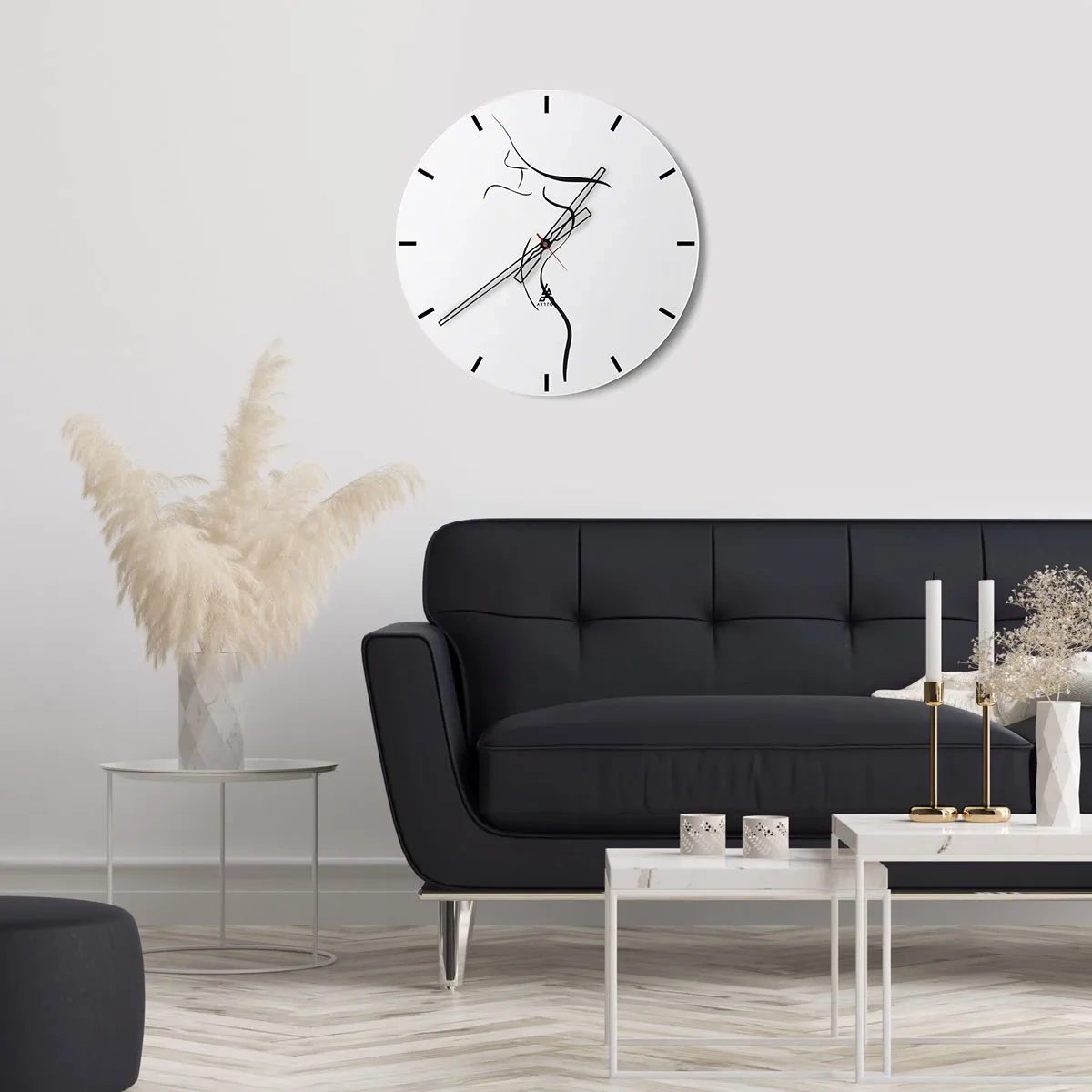 Wanduhr - Glasuhr - Minimalistischer Umriss eines weiblichen Körpers auf weißem Hintergrund - 30x30cm - Flüchtig wie eine Welle - Moderne Wanddekoration für Wohnzimmer, Küche und Schlafzimmer ARTTOR