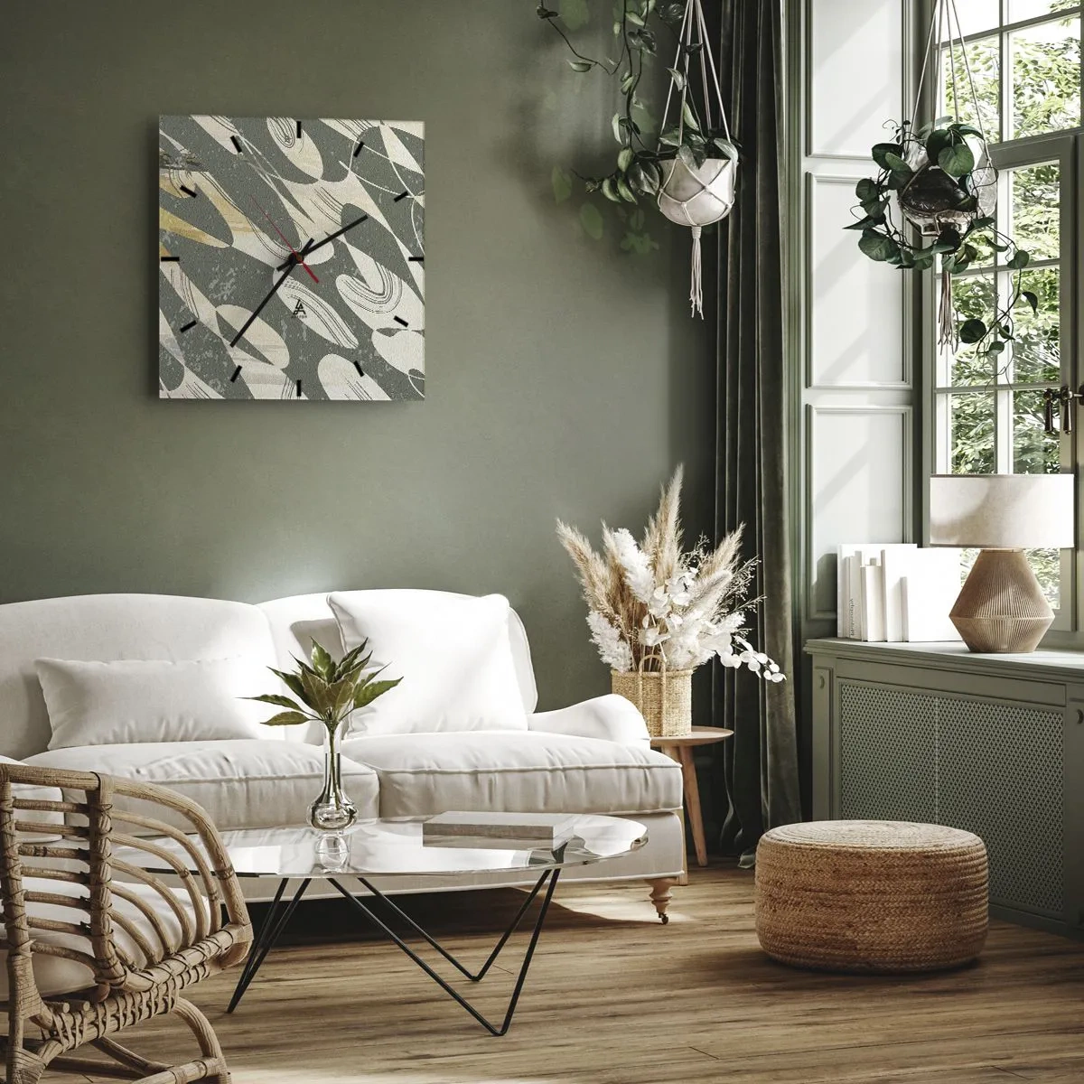Wanduhr - Glasuhr - Rhythmische Abstraktion - 40x40 cm