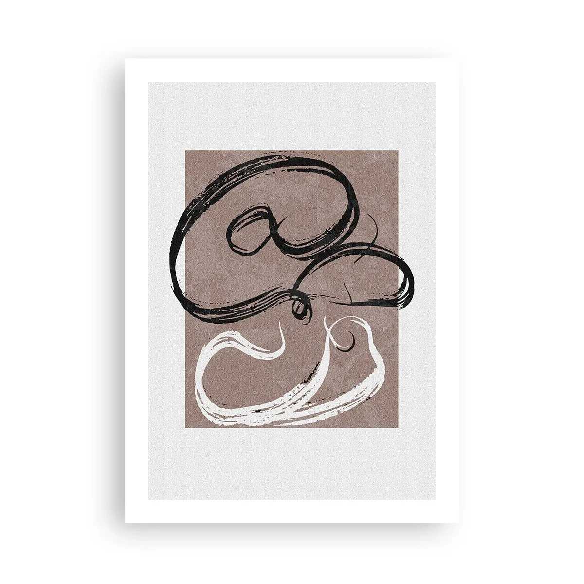 Poster - Abstrakte Komposition mit dynamischen Pinselstrichen in Schwarzweiß auf braunem Hintergrund. - 50x70cm - Komposition – die Suche nach Fülle - Moderne Wanddekoration für Wohnzimmer und Schlafzimmer ARTTOR