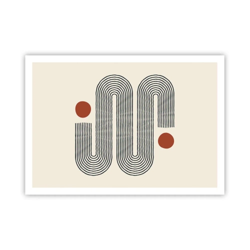 Poster - Geometrisches Muster mit Linien und orangefarbenen Kreisen - 100x70cm - Vom Anfang bis zum Ende - Moderne Wanddekoration für Wohnzimmer und Schlafzimmer ARTTOR