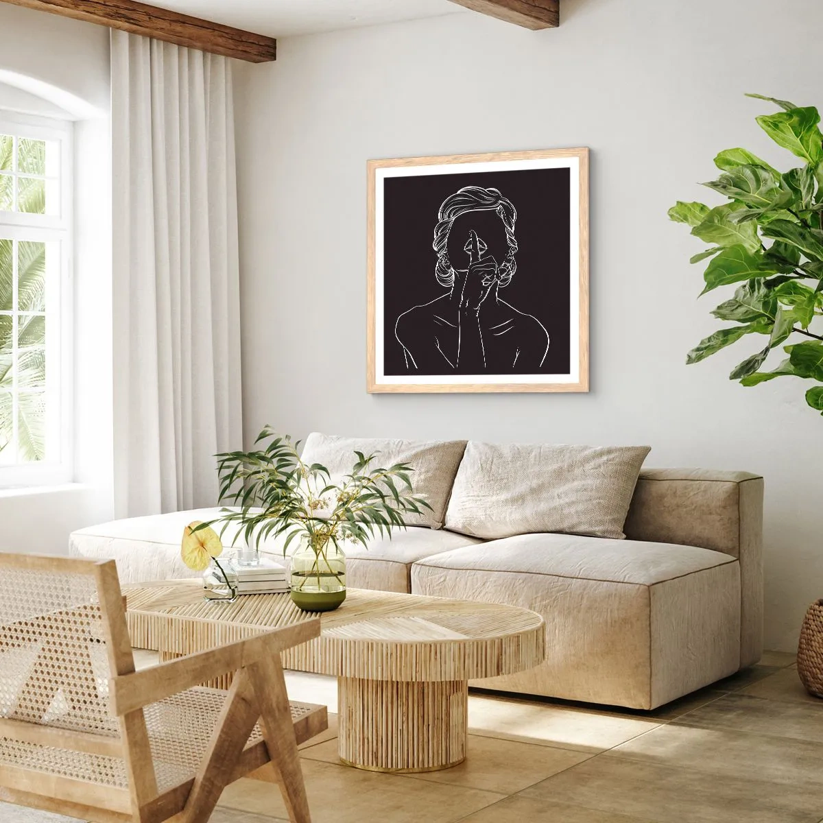Poster in einem Rahmen aus heller Eiche - Schönheit erblüht in der Stille - 60x60 cm