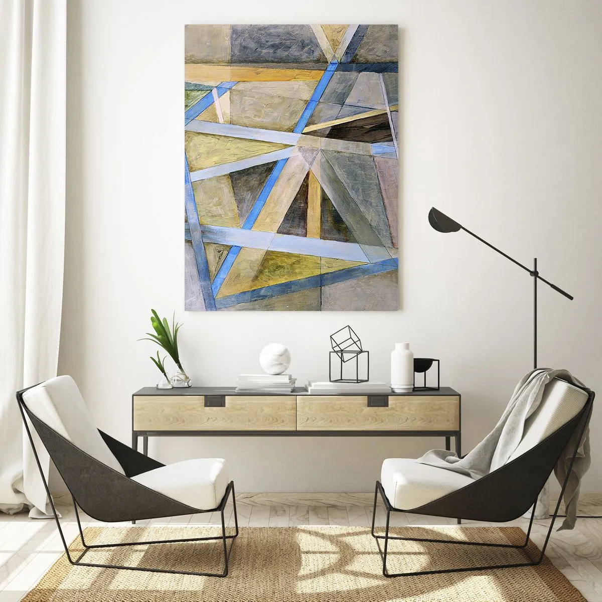 Glasbild - Bild auf glas - Abstrakte Komposition mit geometrischen Formen - 50x70cm - Gerade oder diagonal? - Moderne Wanddekoration für Wohnzimmer und Schlafzimmer ARTTOR