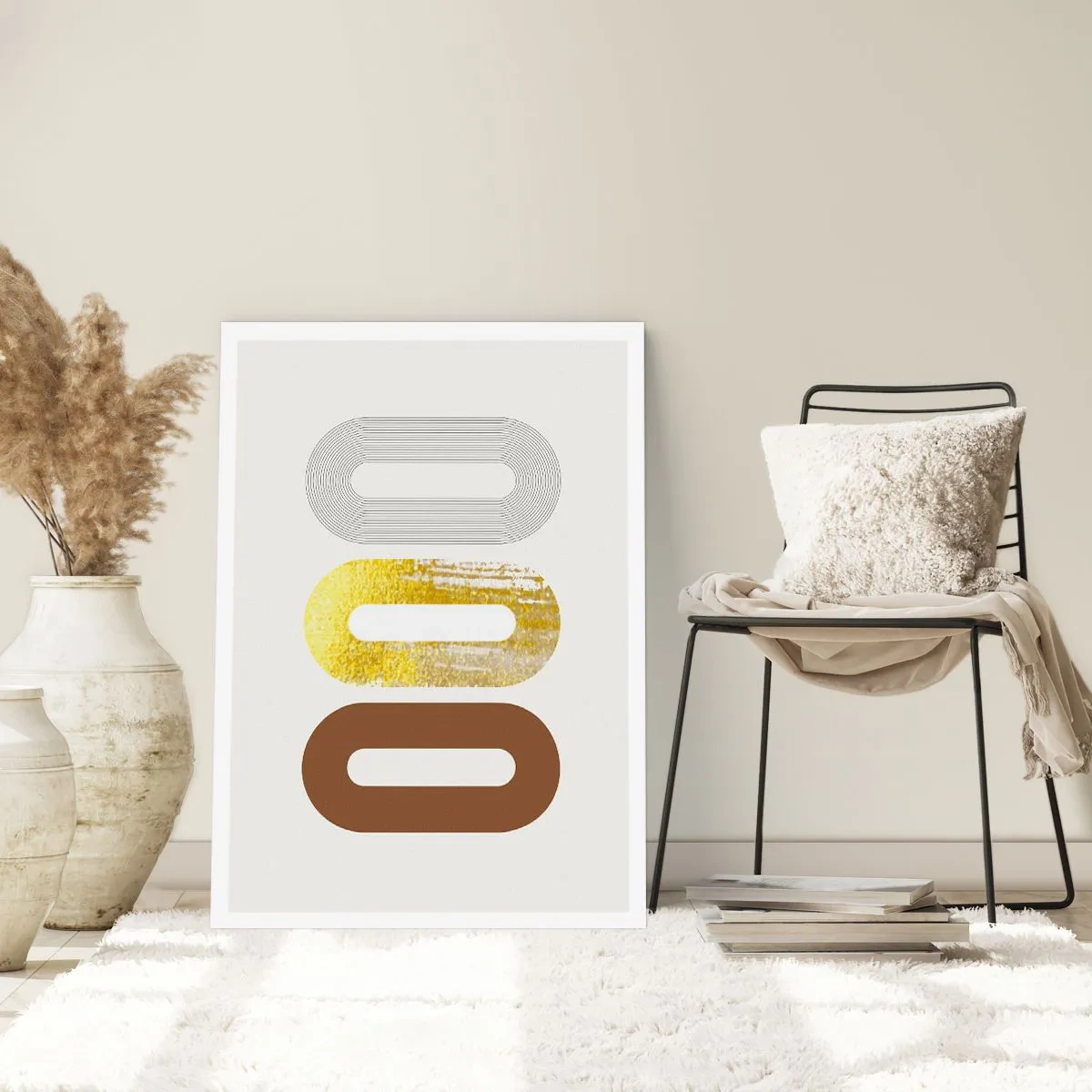 Poster - Geometrische Formen in Gold-, Braun- und Grautönen - 50x70cm - Oooh! - Moderne Wanddekoration für Wohnzimmer und Schlafzimmer ARTTOR
