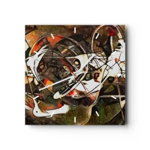 Wanduhr - Glasuhr - Ausdrucksstarke Abstraktion in dunklen Tönen mit dynamischen Linien. - 30x30cm - Hören Sie den Verkehr? - Moderne Wanddekoration für Wohnzimmer und Schlafzimmer ARTTOR