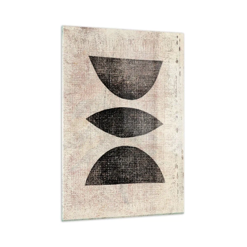 Glasbild - Bild auf glas - Schwarze geometrische Formen auf beigem Hintergrund - 50x70cm - Ethnische Abstraktion - Moderne Wanddekoration für Wohnzimmer und Schlafzimmer ARTTOR