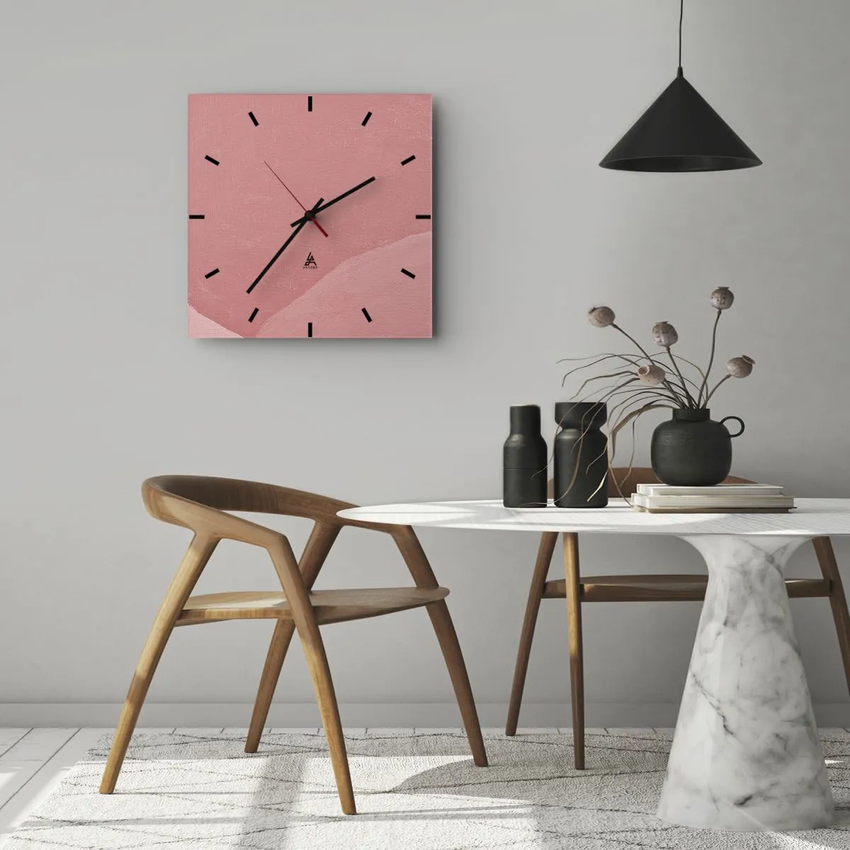 Wanduhr - Glasuhr - Zarte Abstraktion in Rosatönen, organische Formen und Minimalismus - 30x30cm - Organische Komposition in Rosa - Moderne Wanddekoration für Wohnzimmer und Schlafzimmer ARTTOR