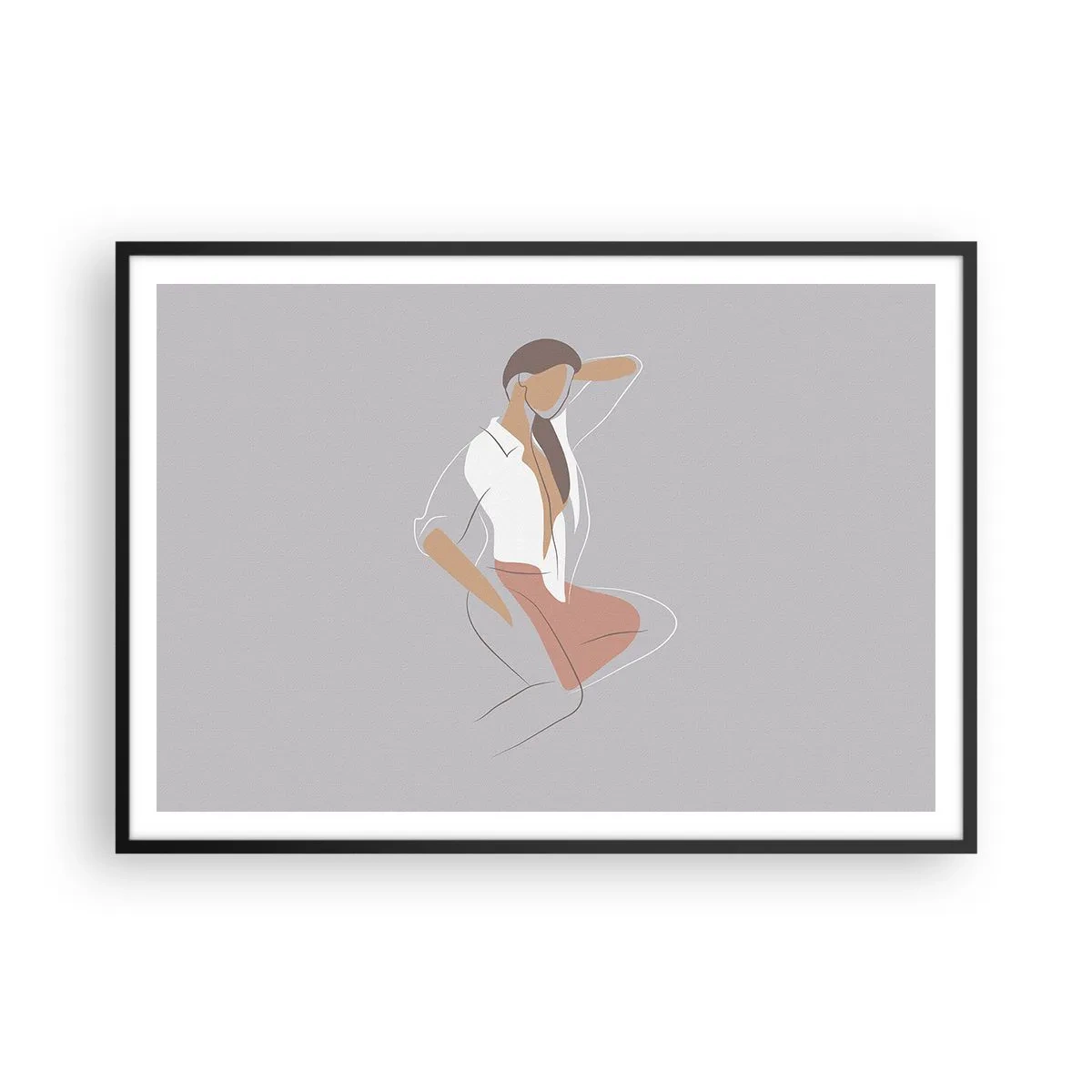 Poster in einem schwarzem Rahmen - Ein minimalistisches Frauenporträt in Pastellfarben. - 100x70cm - Umriss der Anmut - Moderne Wanddekoration für Wohnzimmer und Schlafzimmer ARTTOR