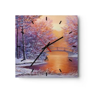 Wanduhr - Glasuhr - Winterlandschaft mit Brücke und Sonnenuntergang - 30x30cm - Treffen wir uns hier - Moderne Wanddekoration für Wohnzimmer und Schlafzimmer ARTTOR