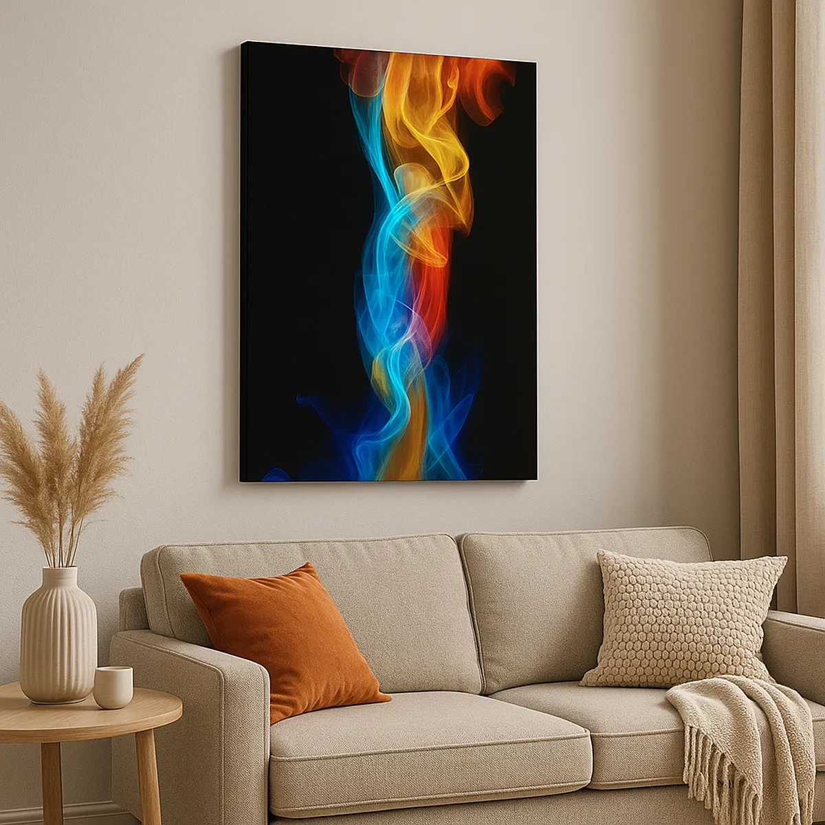 Bild auf Leinwand - Leinwandbild - Bunter Rauch auf schwarzem Hintergrund - 50x70cm - Regenbogentanz der Nebel - Moderne Wanddekoration für Wohnzimmer und Schlafzimmer ARTTOR