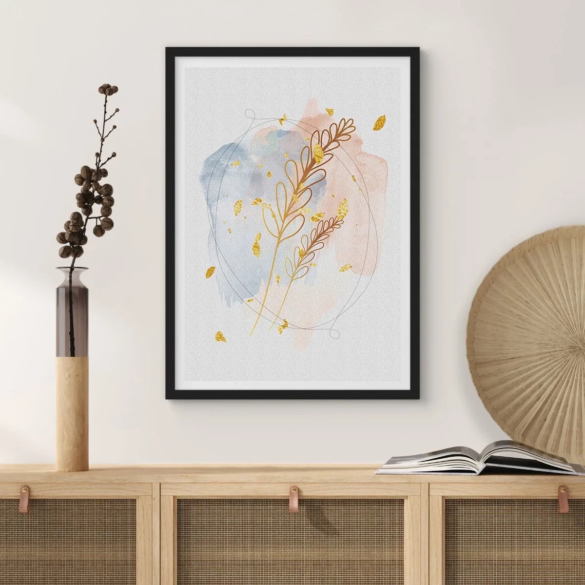 Poster in einem schwarzem Rahmen - Goldenr Hauch - 70x100 cm