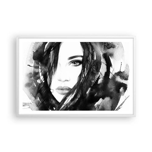 Poster in einem weißen Rahmen - Porträt einer Dame in Schwarzweiß - 91x61 cm
