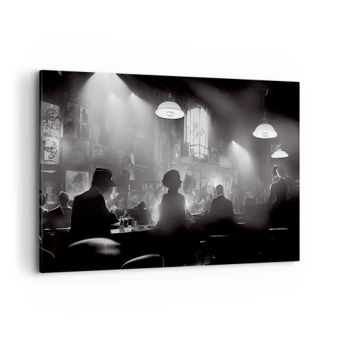Bild auf Leinwand - Leinwandbild - Schwarz-weiße Jazz-Nachtclubszene - 120x80cm - In Jazz-Atmosphäre - Moderne Wanddekoration für Wohnzimmer und Schlafzimmer ARTTOR