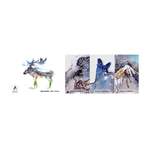 Fototapeten Muster Premium Canvas - Der Held eines Wintermärchens - Abstraktion, Elch, Berge - 100x30 cm