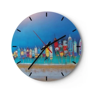 Wanduhr - Glasuhr - Bunte Boote am Strand vor dem blauen Meer - 30x30cm - Aus der Vogelperspektive - Moderne Wanddekoration für Wohnzimmer, Küche und Schlafzimmer ARTTOR