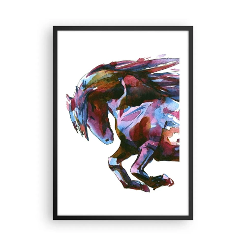 Poster in einem schwarzem Rahmen - Buntes abstraktes Pferd in dynamischer Pose - 50x70cm - In Verzückung - Moderne Wanddekoration für Wohnzimmer und Schlafzimmer ARTTOR