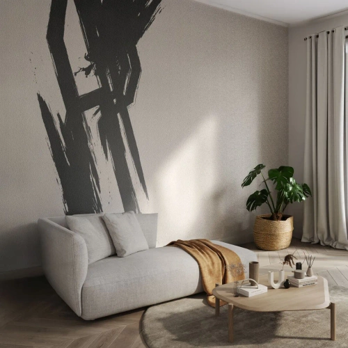 Fototapete Premium Sand - Dynamischer schwarzer Pinsel auf beigem Hintergrund - 100x70cm - Unaufhaltsamer Trieb - Moderne Wanddekoration für Wohnzimmer und Schlafzimmer ARTTOR