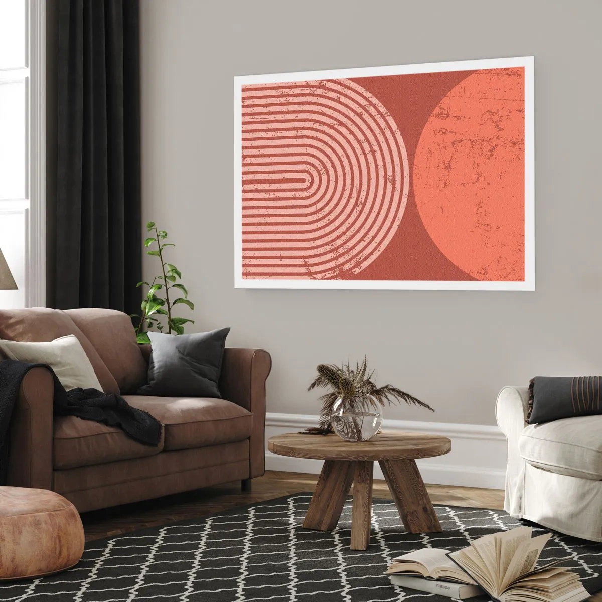 Poster - Geometrische Muster in Terrakotta-Tönen auf Vintage-Hintergrund - 100x70cm - Enge Beziehung - Moderne Wanddekoration für Wohnzimmer und Schlafzimmer ARTTOR