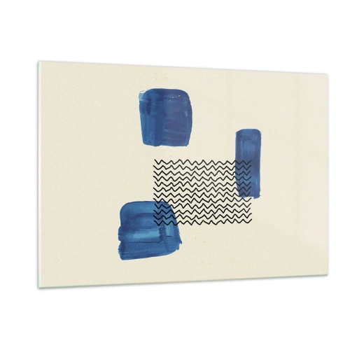 Glasbild - Bild auf glas - Moderne Abstraktion mit blauen Akzenten - 120x80cm - Ein abstraktes Quartett - Moderne Wanddekoration für Wohnzimmer und Schlafzimmer ARTTOR