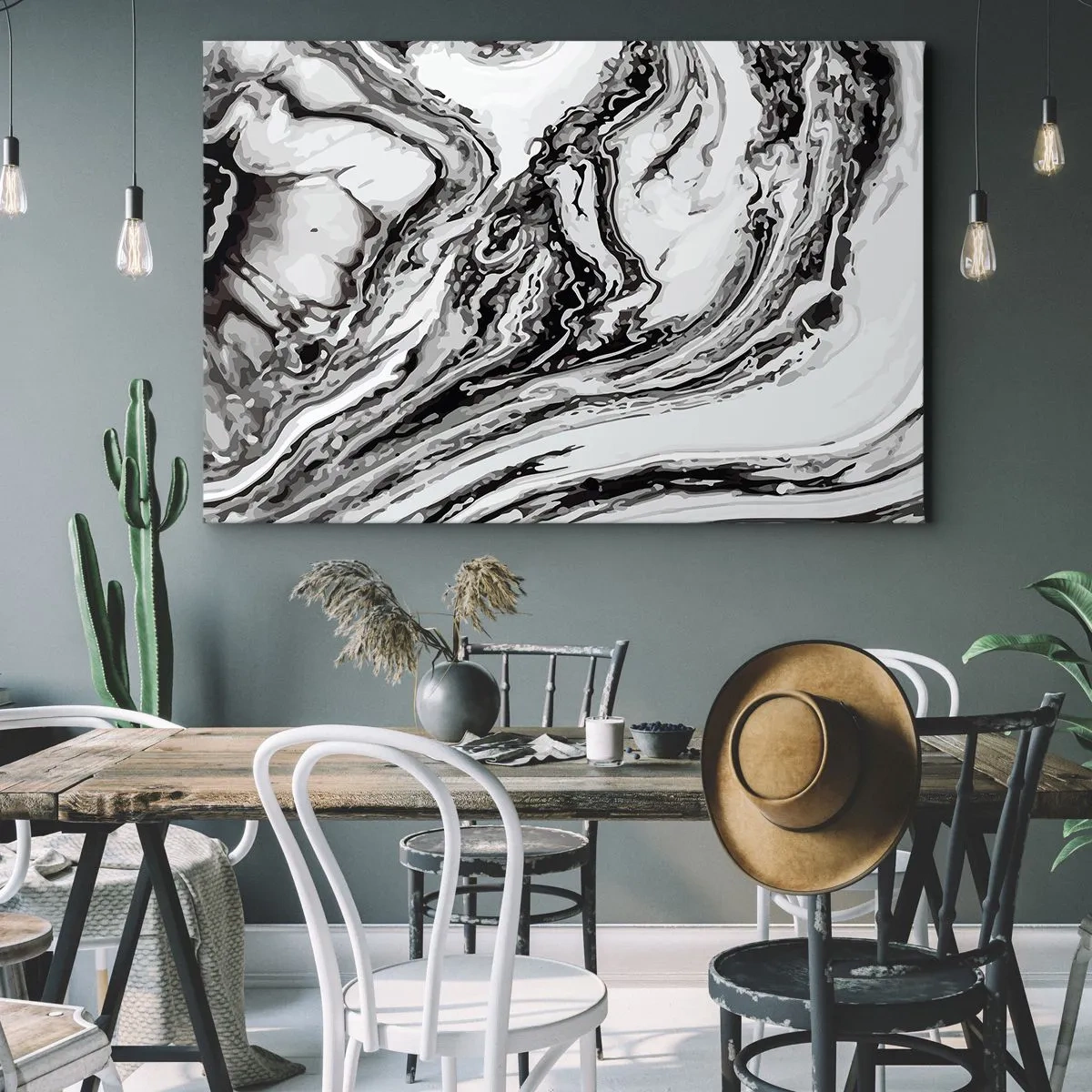 Bild auf Leinwand - Leinwandbild - Abstraktes Marmormuster in Schwarz und Weiß - 70x50cm - Am Anfang war Chaos - Moderne Wanddekoration für Wohnzimmer und Schlafzimmer ARTTOR