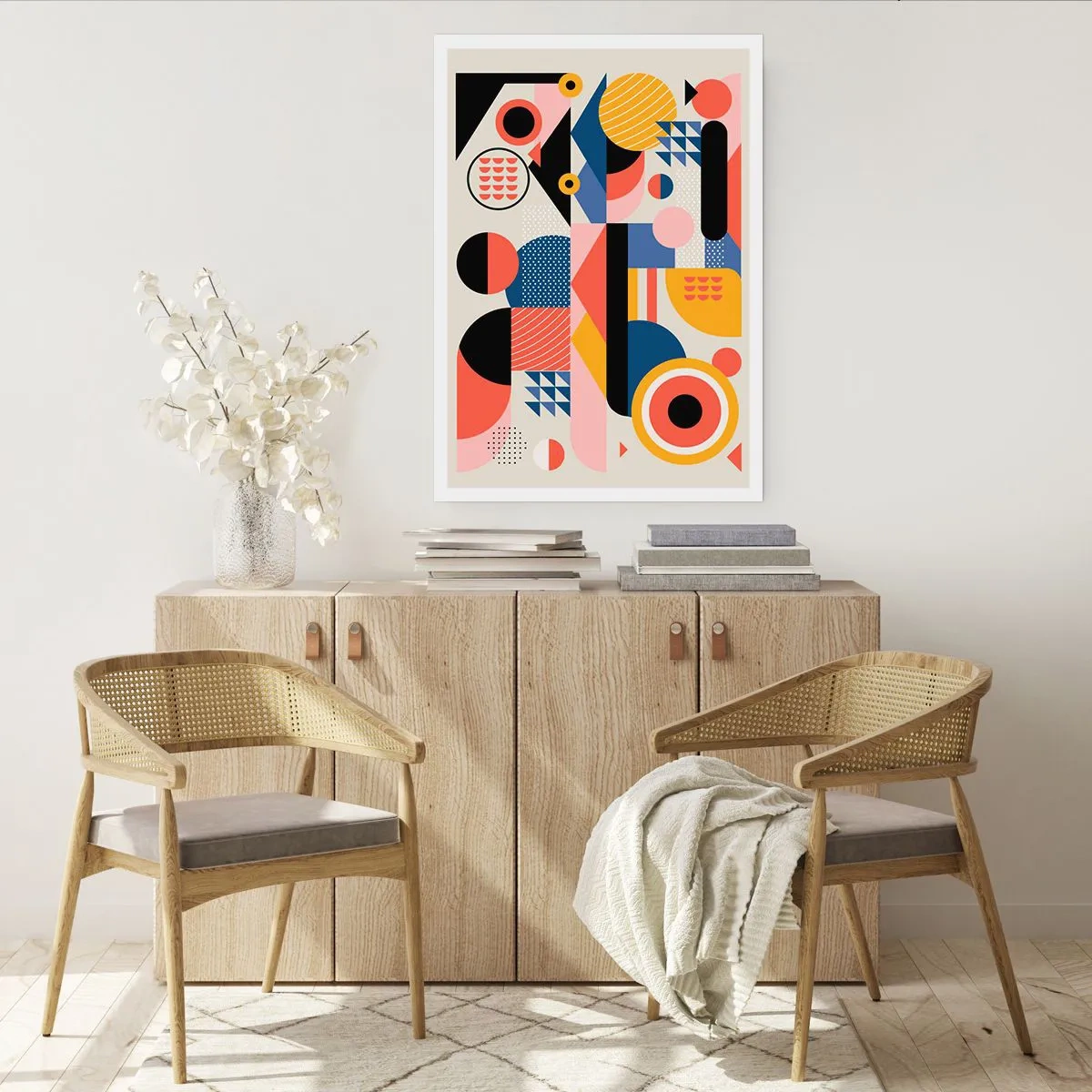 Poster - Bunte geometrische Abstraktion mit dynamischen Formen - 50x70cm - Komposition: Na, los, spiel! - Moderne Wanddekoration für Wohnzimmer und Schlafzimmer ARTTOR