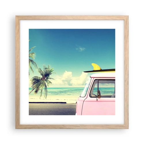 Poster in einem Rahmen aus heller Eiche - Zeit um in die Ferien zu starten - 40x40 cm