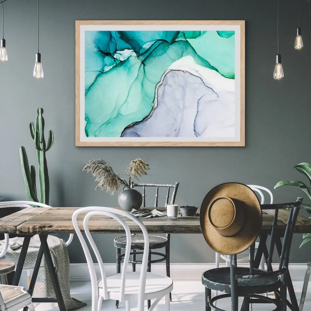 Poster in einem Rahmen aus heller Eiche - Eine Studie in Türkis - 50x40 cm