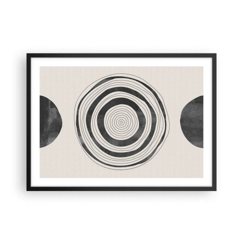 Poster in einem schwarzem Rahmen - Minimalistische schwarz-weiße Kreise auf hellem Hintergrund - 70x50cm - Wichtig ist, was dazwischen liegt - Moderne Wanddekoration für Wohnzimmer und Schlafzimmer ARTTOR
