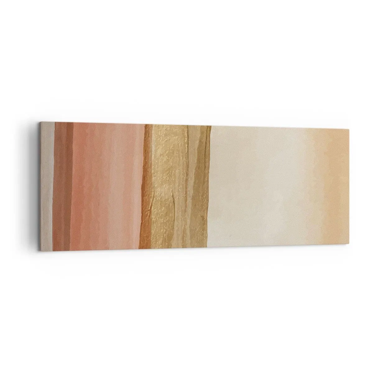 Bild auf Leinwand - Leinwandbild - Abstrakte Streifen in Beige-, Gold- und Rosatönen auf Leinwand - 140x50cm - Vertikale Komposition - Moderne Wanddekoration für Wohnzimmer und Schlafzimmer ARTTOR