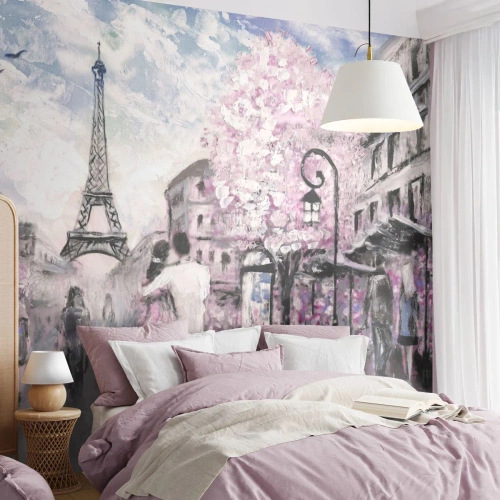 Selbstklebende Fototapete Deluxe Sticker - Wie man sich verlieben kann, ist nur in ... - Stadt, Eiffelturm, Paris - 100x70 cm