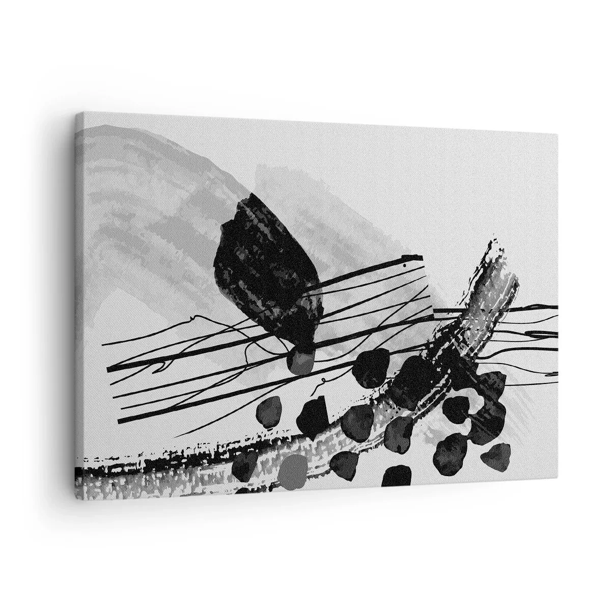 Bild auf Leinwand - Leinwandbild - Schwarz-weiße abstrakte Komposition mit organischen Formen - 70x50cm - Organische Schwarz-Weiß-Abstraktion - Moderne Wanddekoration für Wohnzimmer und Schlafzimmer ARTTOR