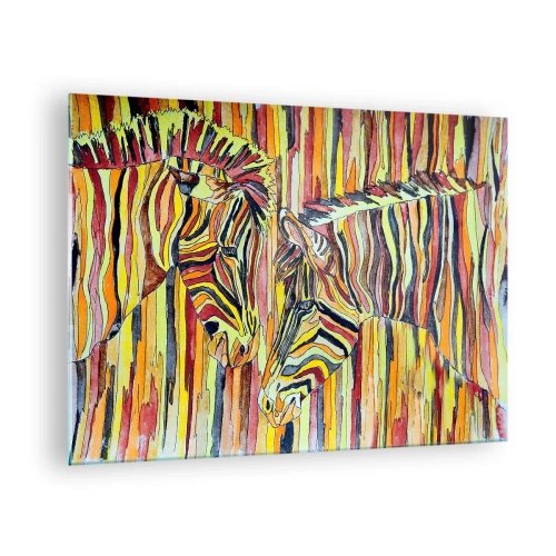 Glasbild - Bild auf glas - Bunte Zebras im künstlerischen Aquarell-Stil - 70x50cm - Also du auch... - Moderne Wanddekoration für Wohnzimmer und Schlafzimmer ARTTOR
