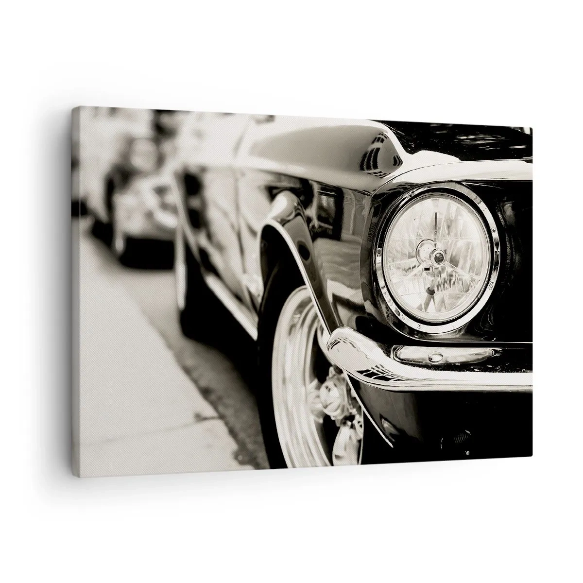Bild auf Leinwand - Leinwandbild - Ein kultiger Oldtimer in elegantem Schwarz-Weiß - 70x50cm - Dauerhafter Glanz - Moderne Wanddekoration für Wohnzimmer und Schlafzimmer ARTTOR