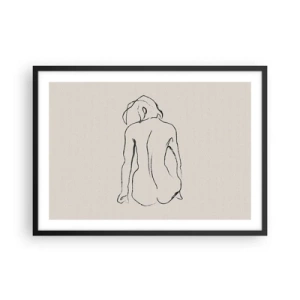 Poster in einem schwarzem Rahmen - Eine subtile Skizze der Silhouette eines Mädchens von hinten - 70x50cm - Mädchenakt - Moderne Wanddekoration für Wohnzimmer und Schlafzimmer ARTTOR