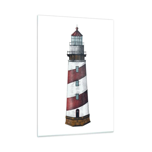 Glasbild - Bild auf glas - Rot-weißer Leuchtturm auf weißem Hintergrund - 50x70cm - Immer auf der Hut - Moderne Wanddekoration für Wohnzimmer und Schlafzimmer ARTTOR