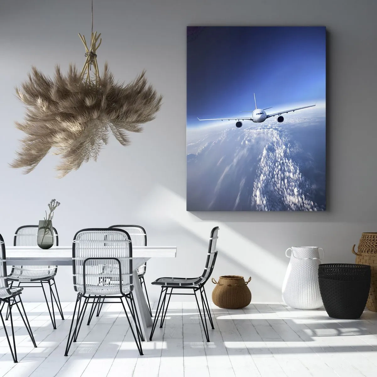 Bild auf Leinwand - Leinwandbild - Ein Flugzeug fliegt über den Wolken vor blauem Himmel - 70x100cm - Ich fliege, weil ich es kann - Moderne Wanddekoration für Wohnzimmer und Schlafzimmer ARTTOR