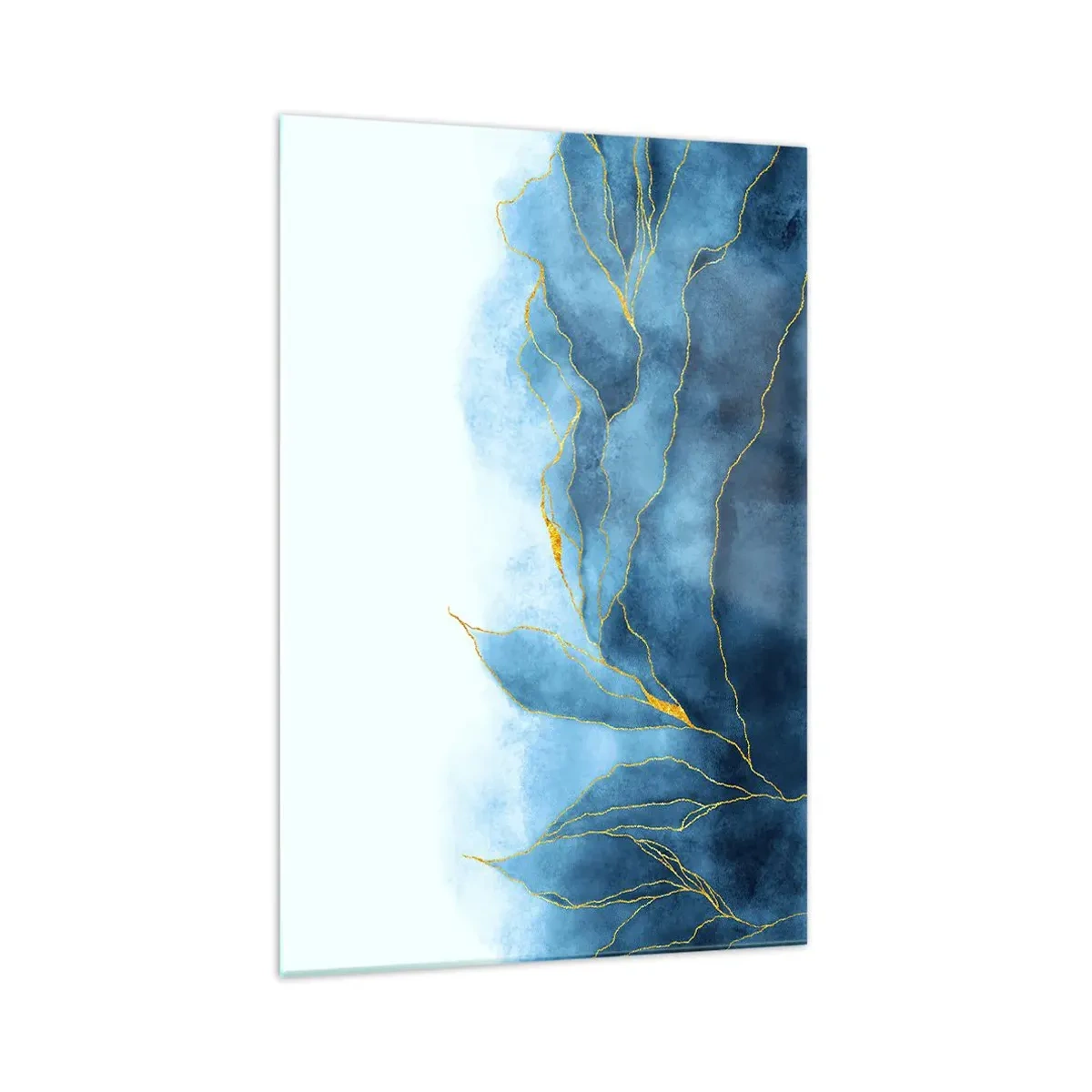 Glasbild - Bild auf glas - Abstrakte Wellen in Blautönen mit goldenen Akzenten - 70x100cm - Blau im Gold - Moderne Wanddekoration für Wohnzimmer und Schlafzimmer ARTTOR