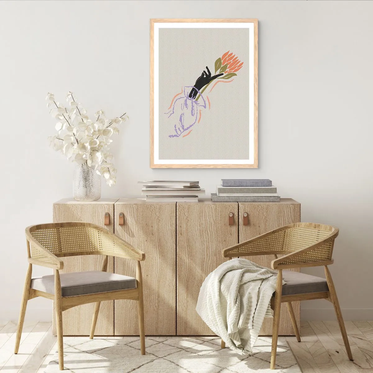 Poster in einem Rahmen aus heller Eiche - Schwesterliche Berührung - 40x50 cm