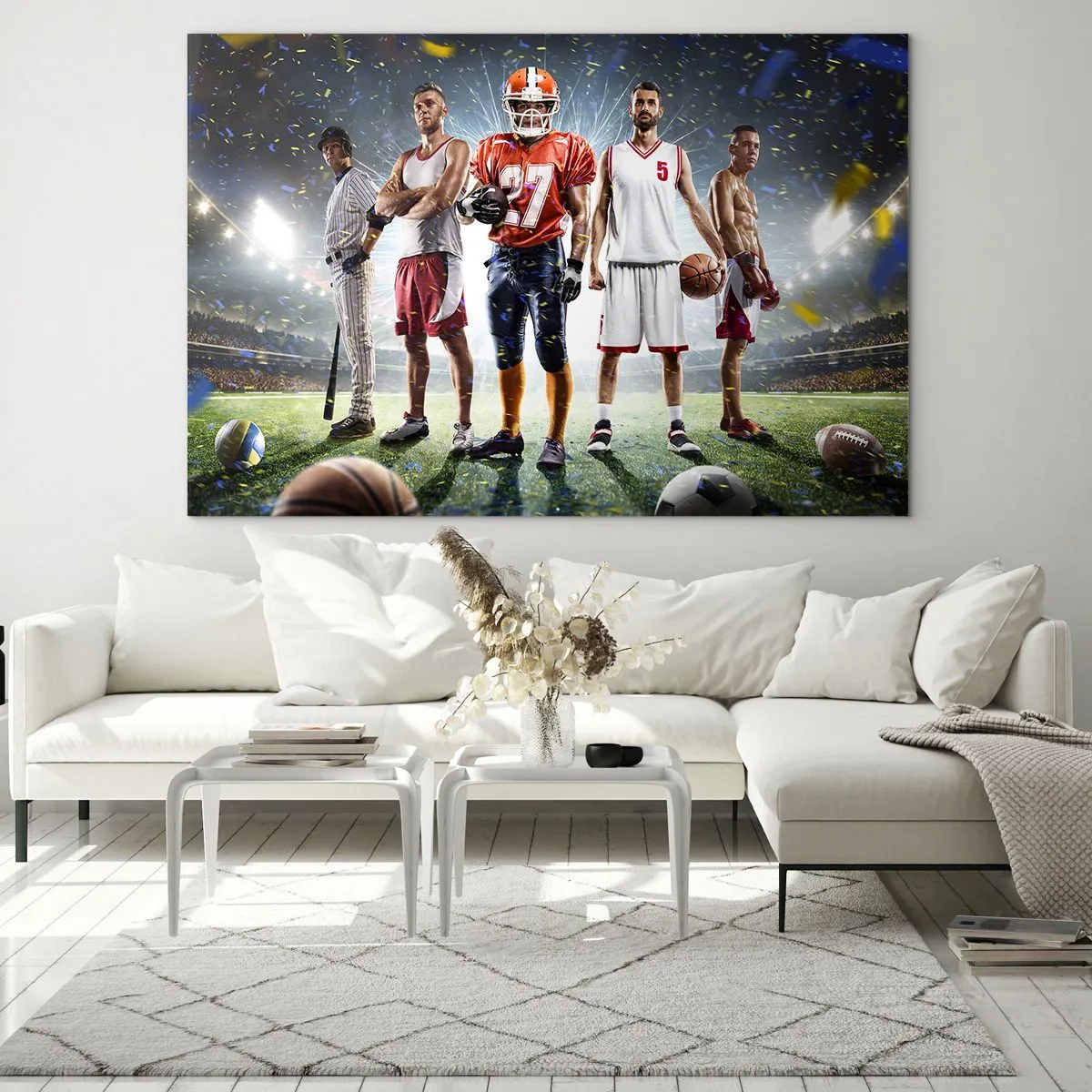 Glasbild - Bild auf glas - Athleten verschiedener Disziplinen im Stadion im Rampenlicht - 70x50cm - Feldgladiatoren - Moderne Wanddekoration für Wohnzimmer und Schlafzimmer ARTTOR