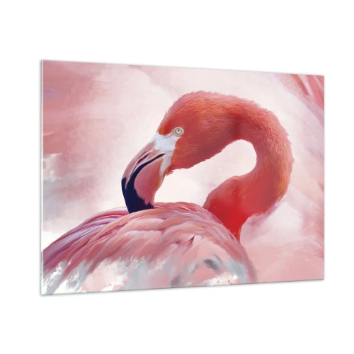 Glasbild - Bild auf glas - Ein rosa Flamingo dreht sich anmutig zur Seite - 100x70cm - Vogel Schönheit - Moderne Wanddekoration für Wohnzimmer und Schlafzimmer ARTTOR