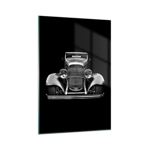 Glasbild - Bild auf glas - Ein Oldtimer in Schwarz und Weiß - 70x100cm - Wahrer Gentleman - Moderne Wanddekoration für Wohnzimmer und Schlafzimmer ARTTOR