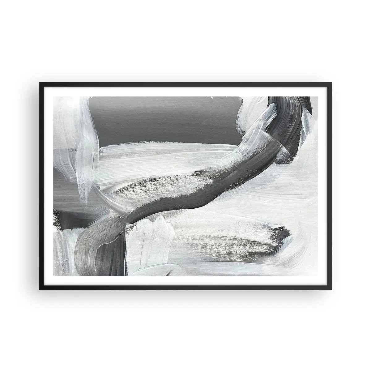 Poster in einem schwarzem Rahmen - Grau-weiße Abstraktion mit dynamischen Linien - 100x70cm - Entscheidender Schritt - Moderne Wanddekoration für Wohnzimmer und Schlafzimmer ARTTOR