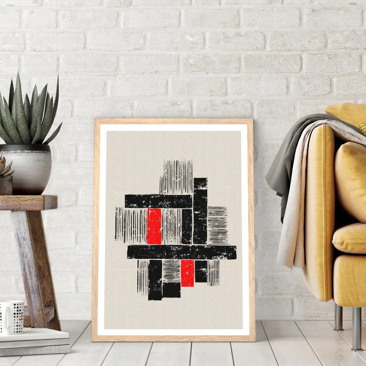 Poster in einem Rahmen aus heller Eiche - Rot und Schwarz - 50x70 cm