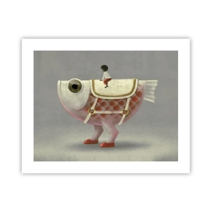 Poster - Reiter auf einem surrealen Fisch - 50x40 cm