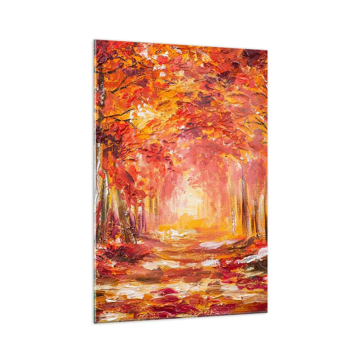 Glasbild - Bild auf glas - Herbstwald in Kupfer- und Goldtönen - 70x100cm - Kupferwald - Moderne Wanddekoration für Wohnzimmer und Schlafzimmer ARTTOR