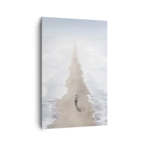 Bild auf Leinwand - Leinwandbild - Eine Figur auf einer einsamen Straße inmitten einer weiten Wasserlandschaft - 80x120cm - Glänzende Zukunft - Moderne Wanddekoration für Wohnzimmer und Schlafzimmer ARTTOR