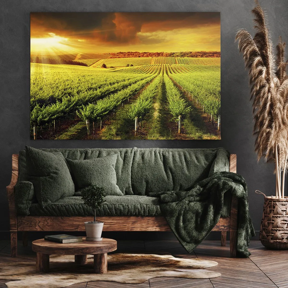 Bild auf Leinwand - Leinwandbild - Goldene Weinberge, beleuchtet von den Sonnenstrahlen - 120x80cm - Unter der australischen Sonne - Moderne Wanddekoration für Wohnzimmer und Schlafzimmer ARTTOR