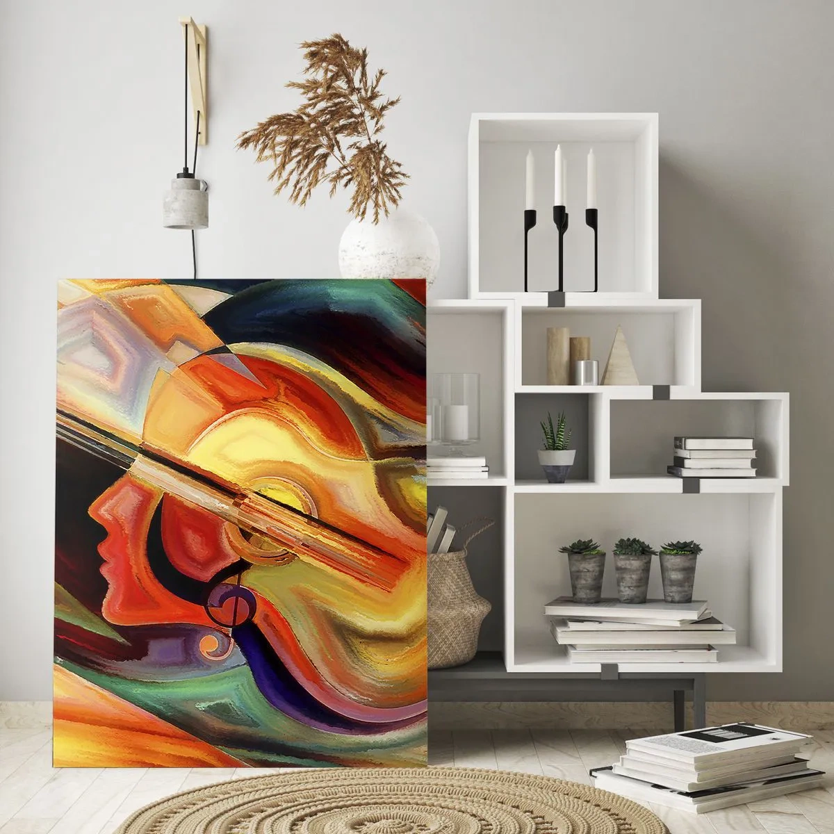 Glasbild - Bild auf glas - Bunte Abstraktion, inspiriert von Musik und Gitarre - 80x120cm - Alles ist gut - Moderne Wanddekoration für Wohnzimmer und Schlafzimmer ARTTOR